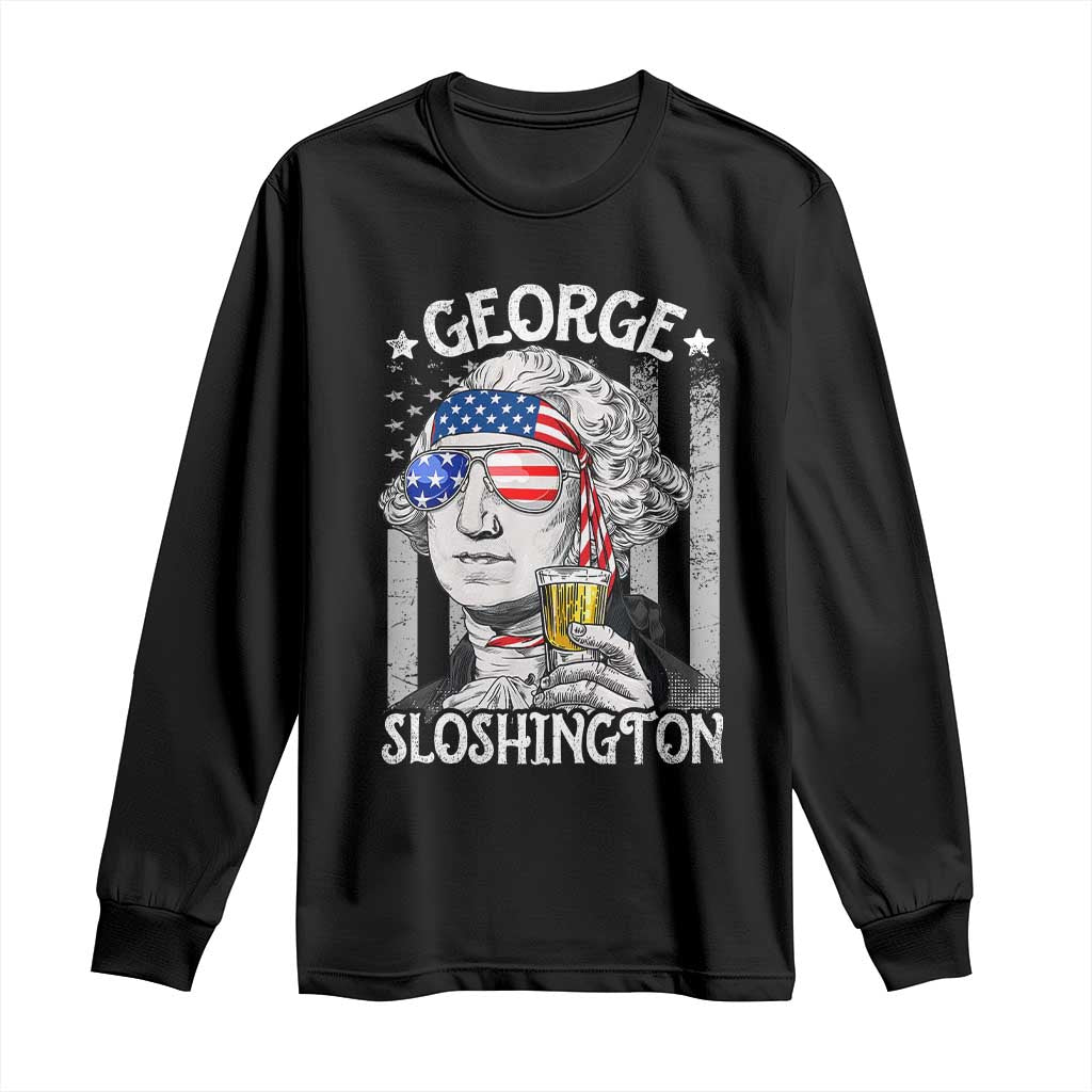 Funny 4th of July George Sloshington Washington Long Sleeve Shirt Retro America Flag - Wonder Print Shop