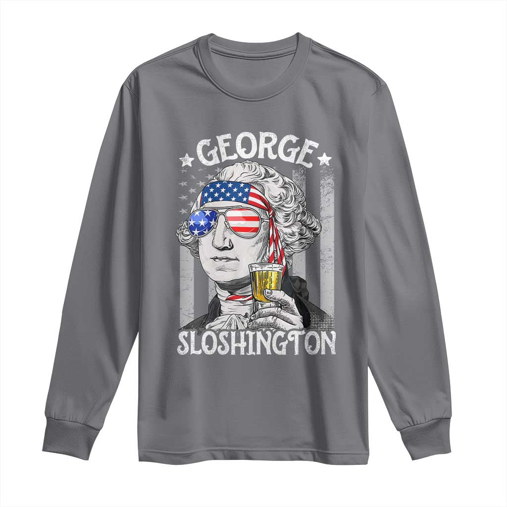Funny 4th of July George Sloshington Washington Long Sleeve Shirt Retro America Flag - Wonder Print Shop