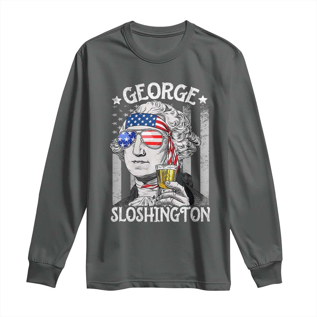 Funny 4th of July George Sloshington Washington Long Sleeve Shirt Retro America Flag - Wonder Print Shop