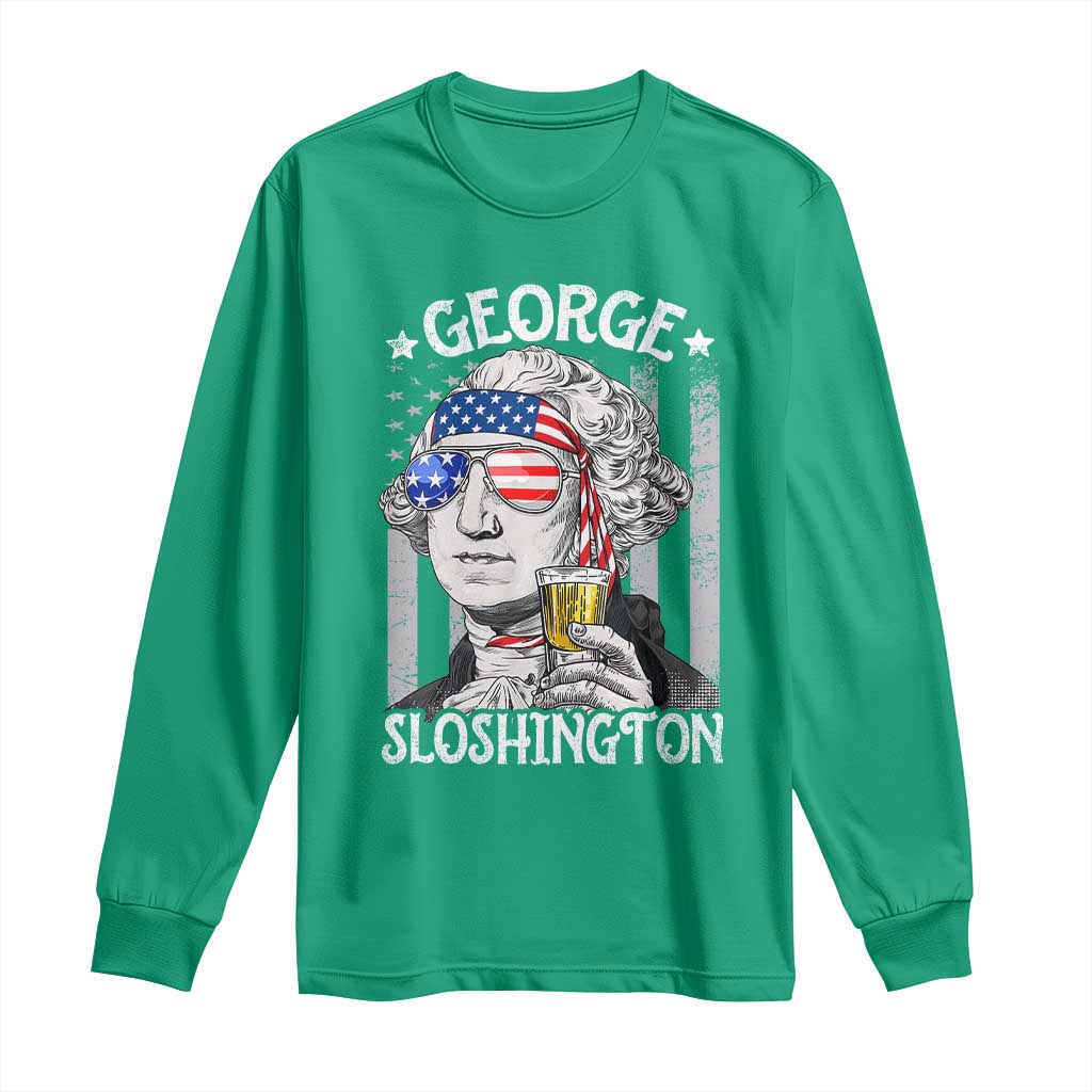 Funny 4th of July George Sloshington Washington Long Sleeve Shirt Retro America Flag - Wonder Print Shop