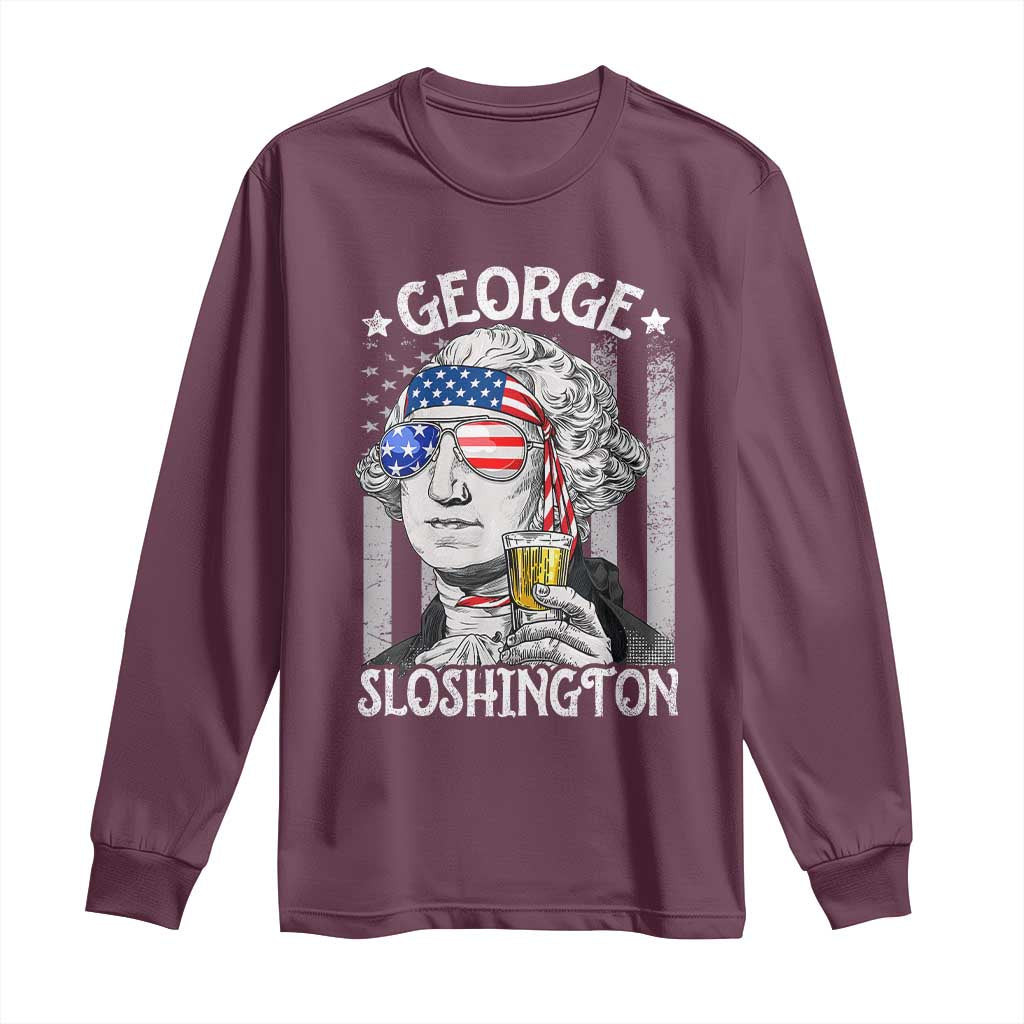 Funny 4th of July George Sloshington Washington Long Sleeve Shirt Retro America Flag - Wonder Print Shop