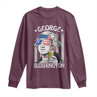 Funny 4th of July George Sloshington Washington Long Sleeve Shirt Retro America Flag - Wonder Print Shop