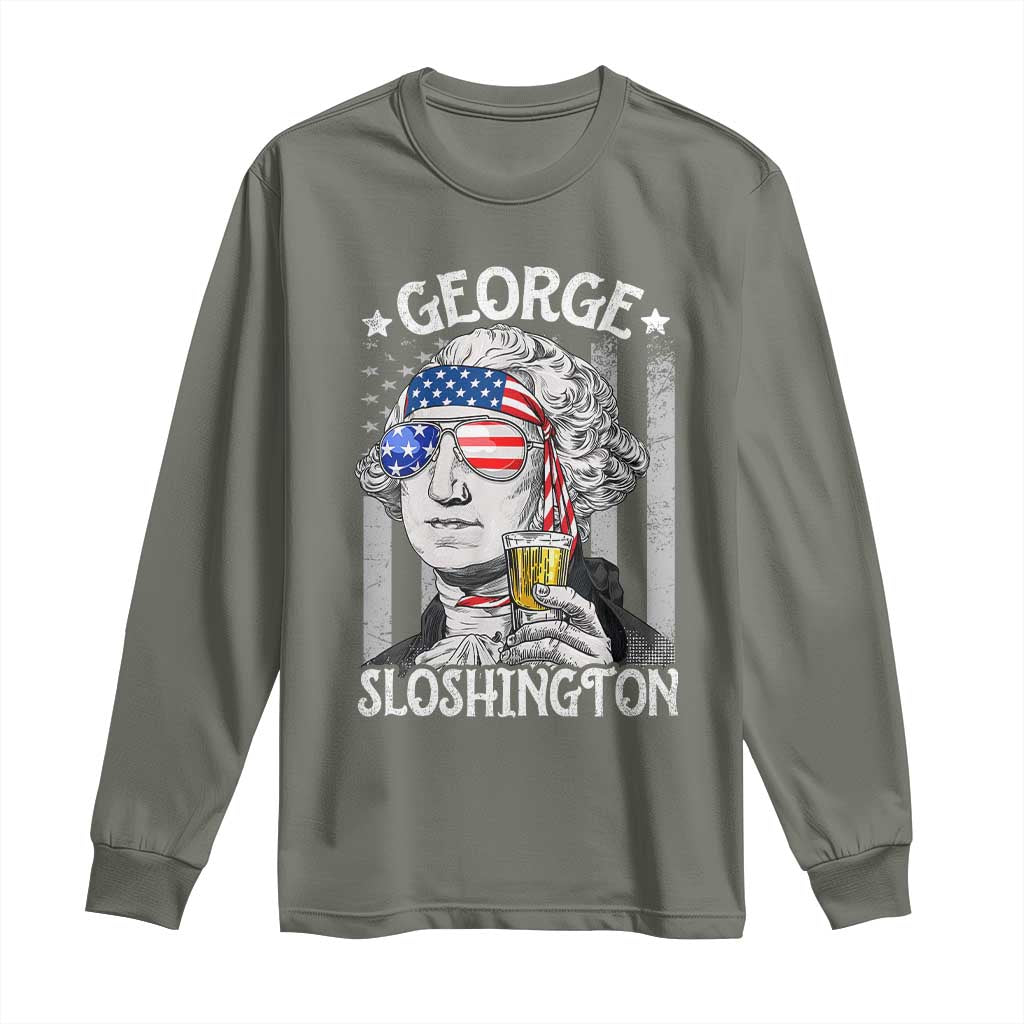 Funny 4th of July George Sloshington Washington Long Sleeve Shirt Retro America Flag - Wonder Print Shop