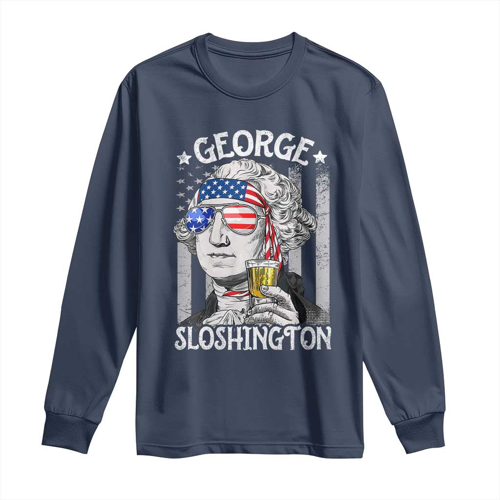 Funny 4th of July George Sloshington Washington Long Sleeve Shirt Retro America Flag - Wonder Print Shop