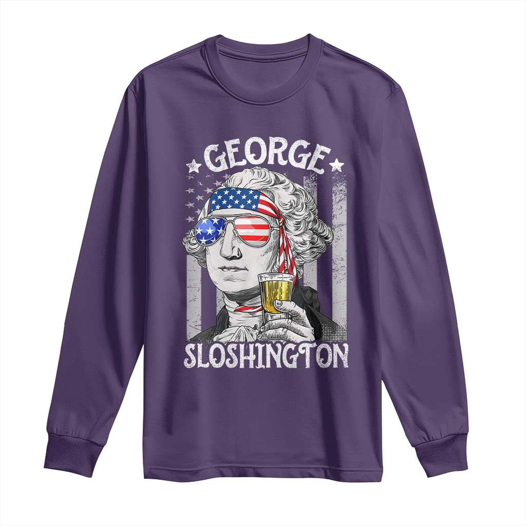 Funny 4th of July George Sloshington Washington Long Sleeve Shirt Retro America Flag - Wonder Print Shop