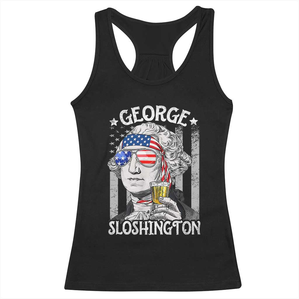 Funny 4th of July George Sloshington Washington Racerback Tank Top Retro America Flag - Wonder Print Shop