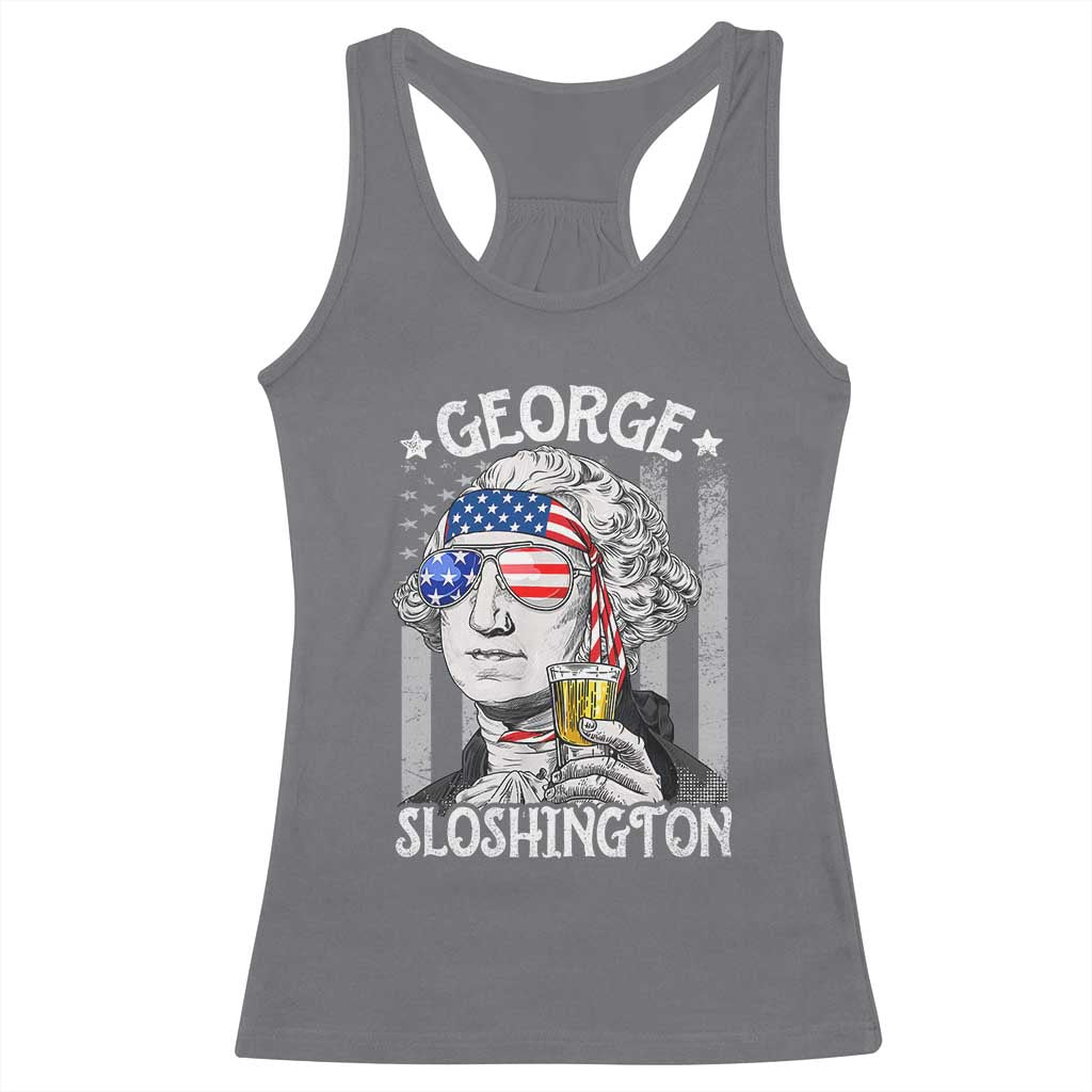 Funny 4th of July George Sloshington Washington Racerback Tank Top Retro America Flag - Wonder Print Shop