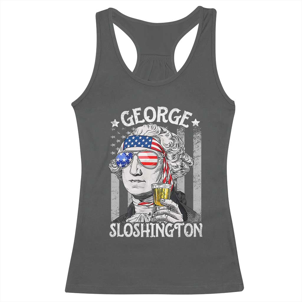 Funny 4th of July George Sloshington Washington Racerback Tank Top Retro America Flag - Wonder Print Shop