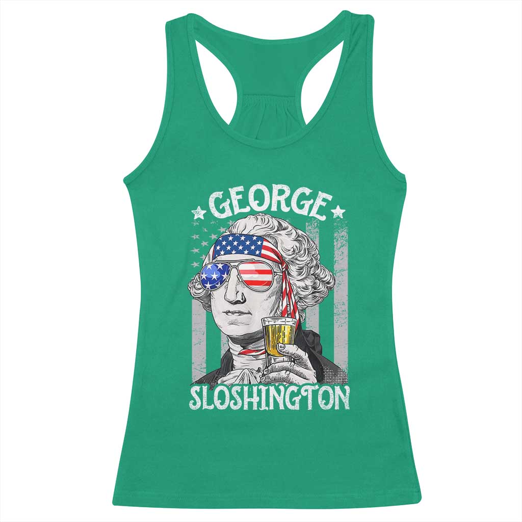 Funny 4th of July George Sloshington Washington Racerback Tank Top Retro America Flag - Wonder Print Shop