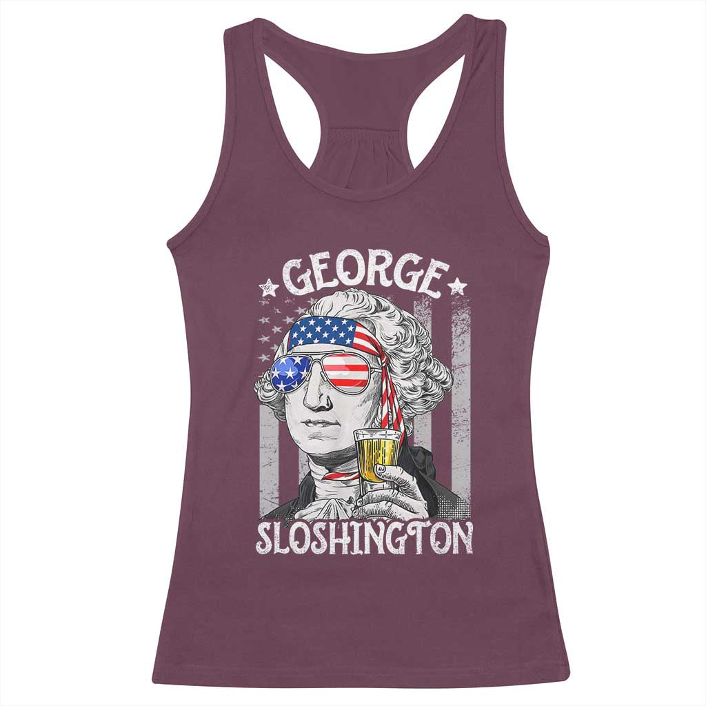 Funny 4th of July George Sloshington Washington Racerback Tank Top Retro America Flag - Wonder Print Shop