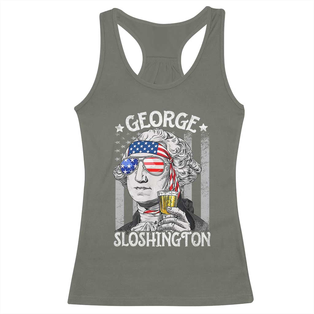 Funny 4th of July George Sloshington Washington Racerback Tank Top Retro America Flag - Wonder Print Shop
