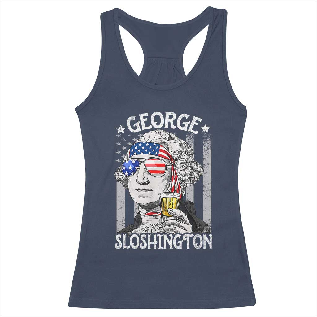 Funny 4th of July George Sloshington Washington Racerback Tank Top Retro America Flag - Wonder Print Shop