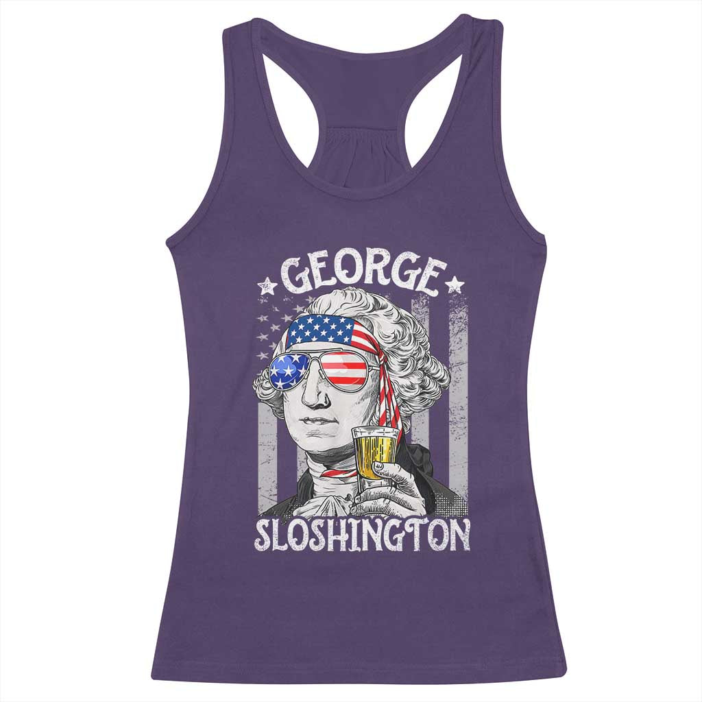 Funny 4th of July George Sloshington Washington Racerback Tank Top Retro America Flag - Wonder Print Shop