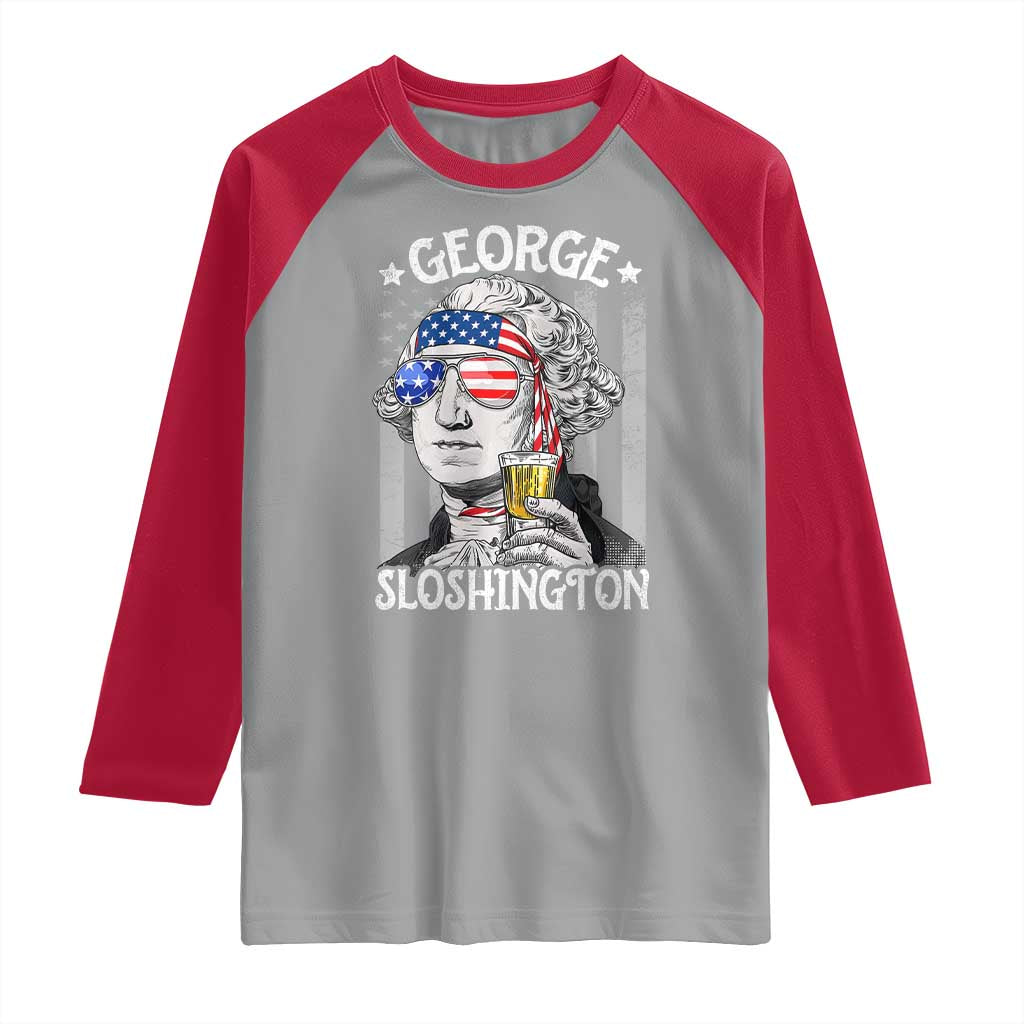 Funny 4th of July George Sloshington Washington Raglan Shirt Retro America Flag - Wonder Print Shop