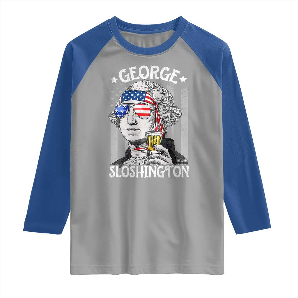 Funny 4th of July George Sloshington Washington Raglan Shirt Retro America Flag - Wonder Print Shop