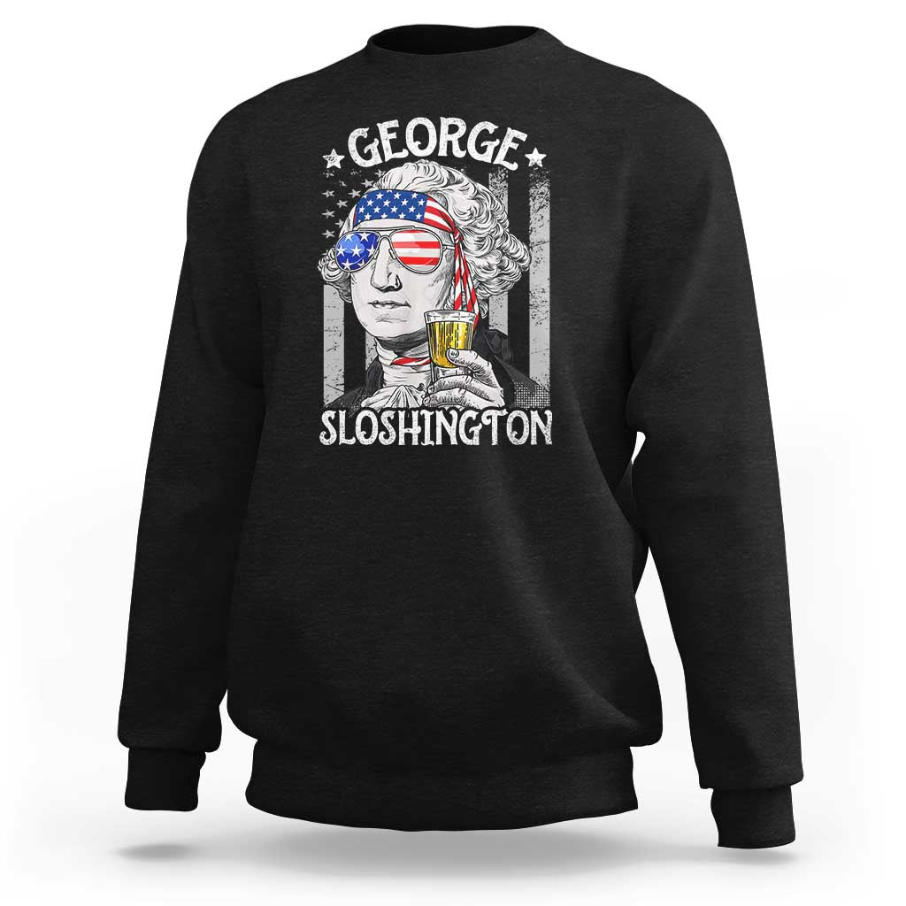 Funny 4th of July George Sloshington Washington Sweatshirt Retro America Flag - Wonder Print Shop