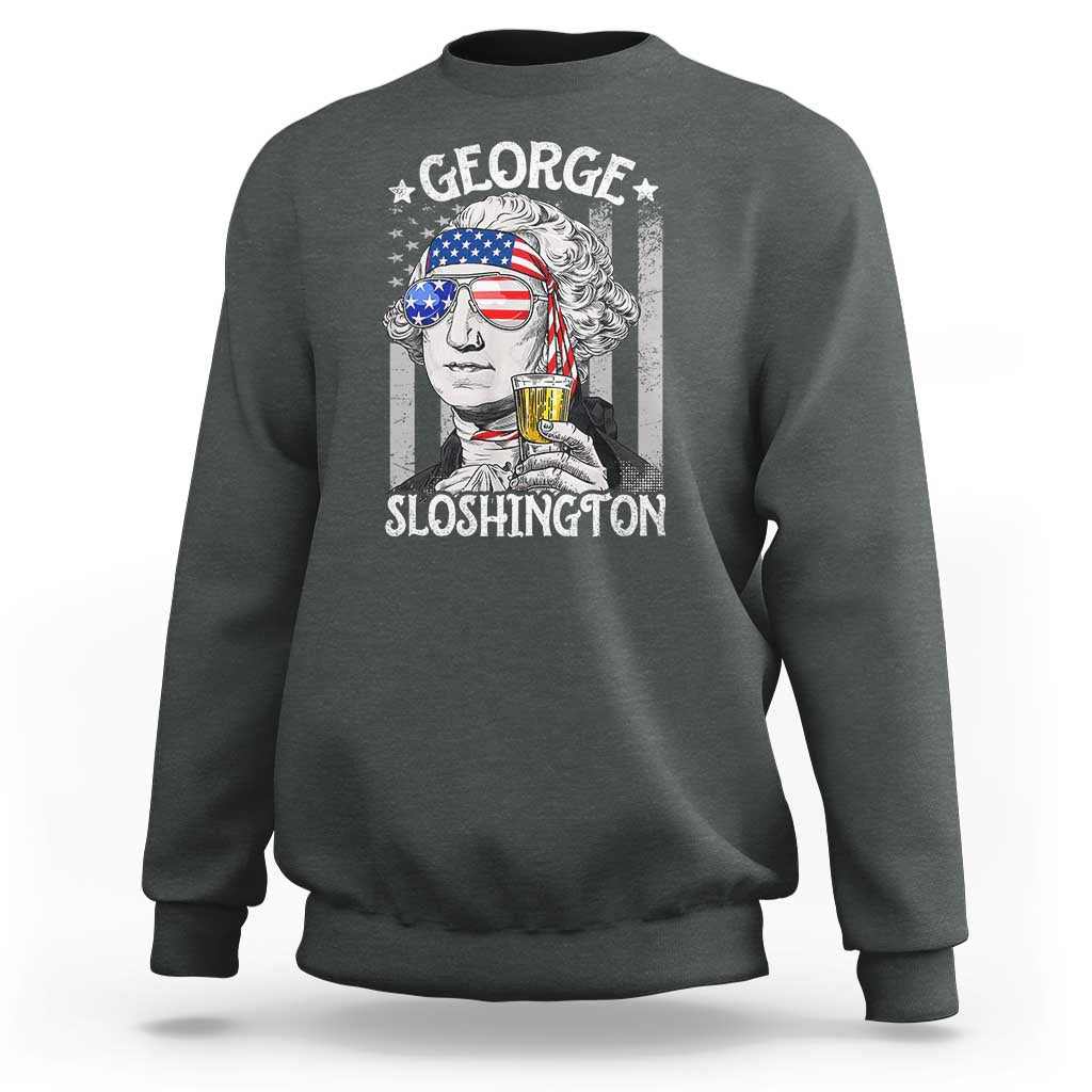 Funny 4th of July George Sloshington Washington Sweatshirt Retro America Flag - Wonder Print Shop