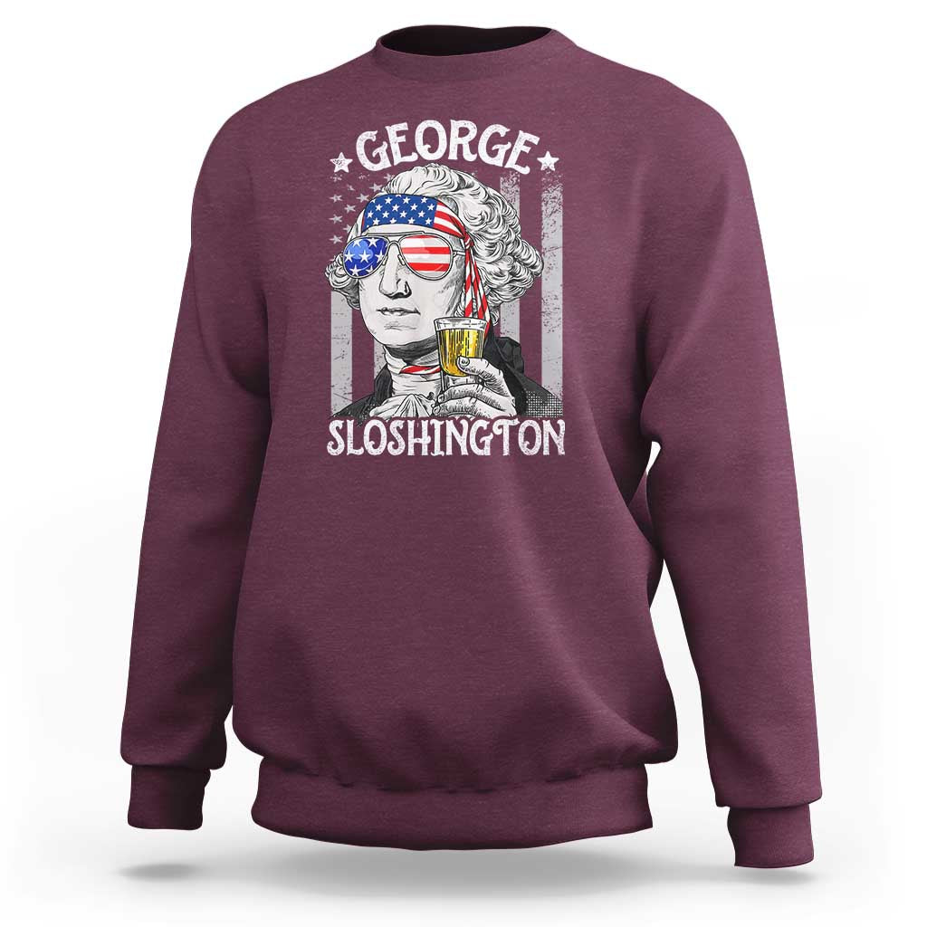 Funny 4th of July George Sloshington Washington Sweatshirt Retro America Flag - Wonder Print Shop
