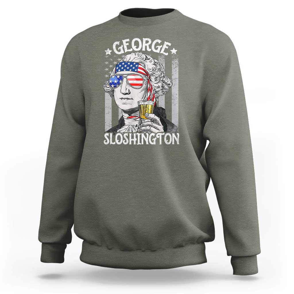 Funny 4th of July George Sloshington Washington Sweatshirt Retro America Flag - Wonder Print Shop
