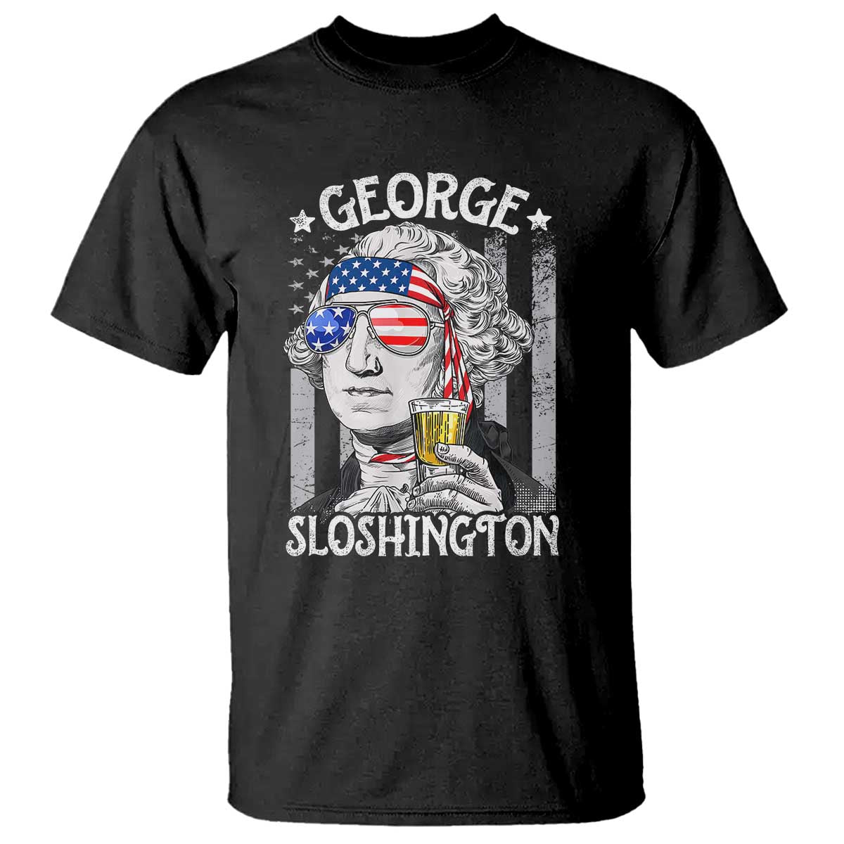 Funny 4th of July George Sloshington Washington T Shirt Retro America Flag - Wonder Print Shop
