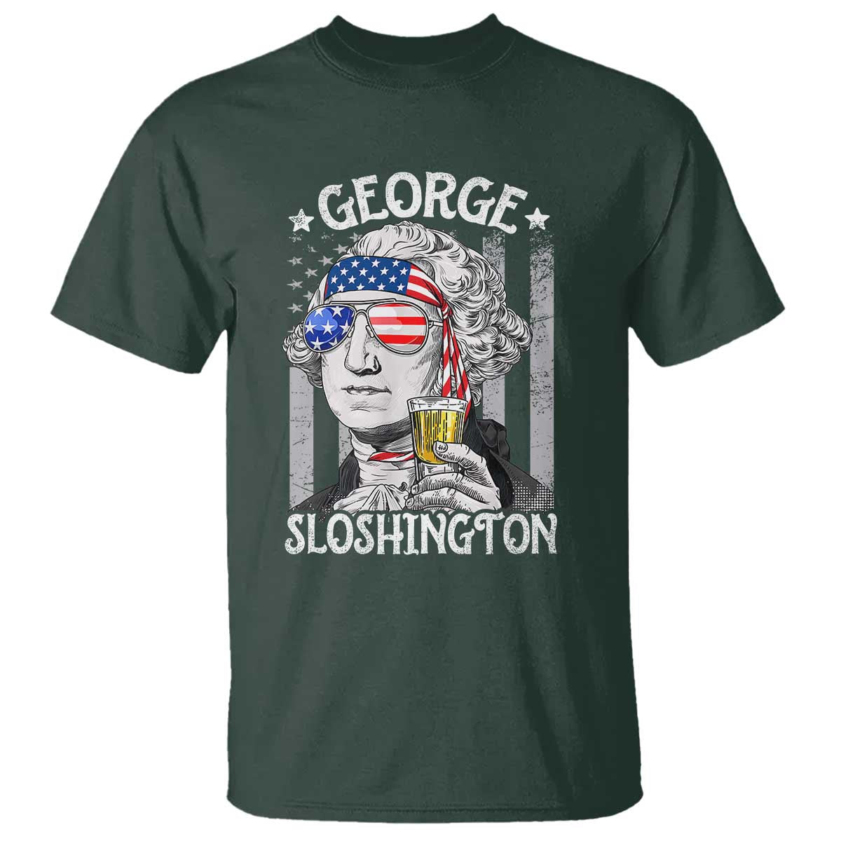 Funny 4th of July George Sloshington Washington T Shirt Retro America Flag - Wonder Print Shop