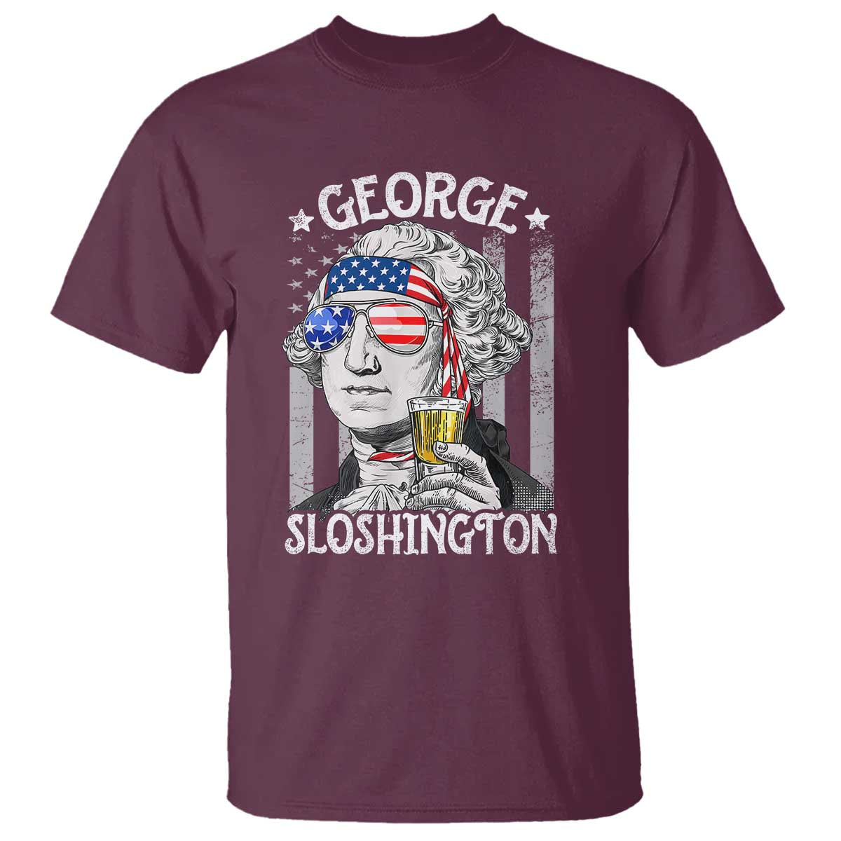 Funny 4th of July George Sloshington Washington T Shirt Retro America Flag - Wonder Print Shop