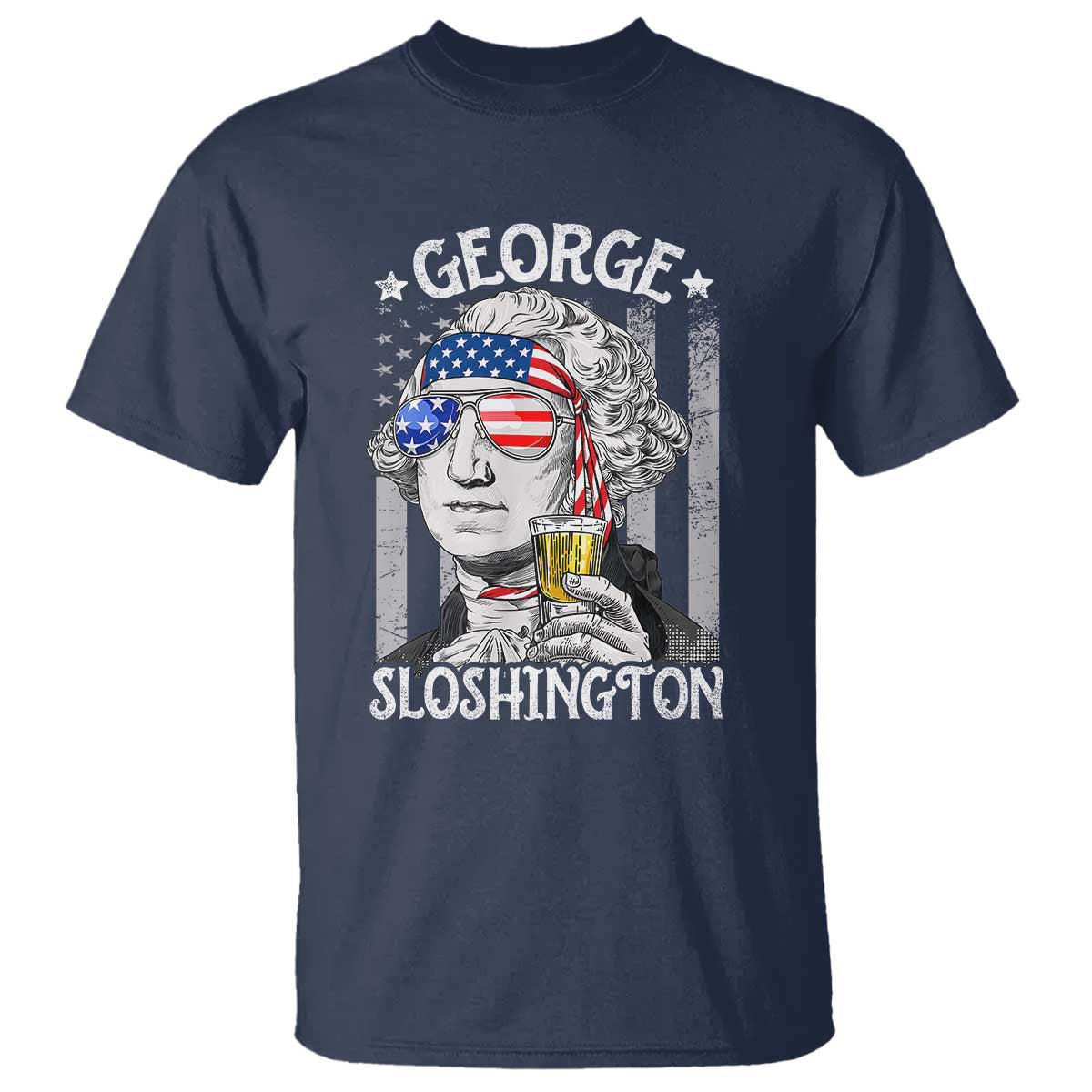 Funny 4th of July George Sloshington Washington T Shirt Retro America Flag - Wonder Print Shop
