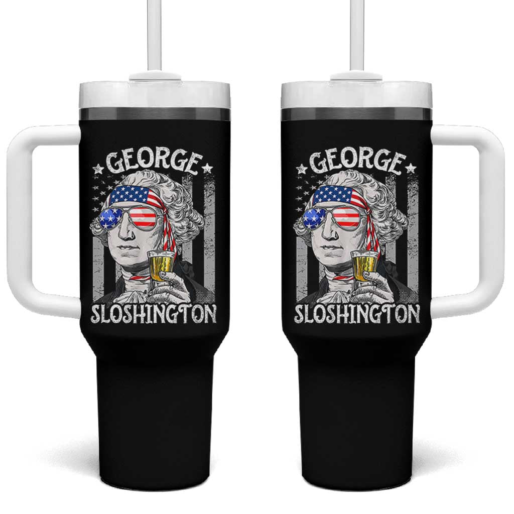 Funny 4th of July George Sloshington Washington Tumbler With Handle Retro America Flag - Wonder Print Shop
