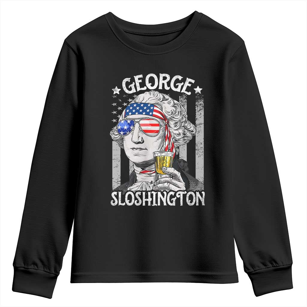 Funny 4th of July George Sloshington Washington Youth Sweatshirt Retro America Flag - Wonder Print Shop