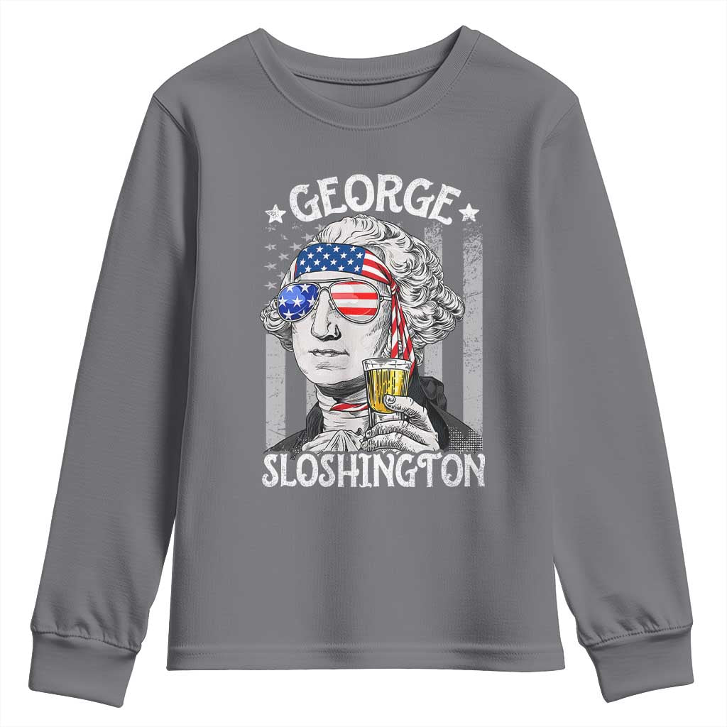 Funny 4th of July George Sloshington Washington Youth Sweatshirt Retro America Flag - Wonder Print Shop