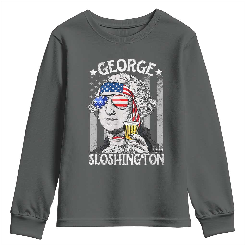 Funny 4th of July George Sloshington Washington Youth Sweatshirt Retro America Flag - Wonder Print Shop