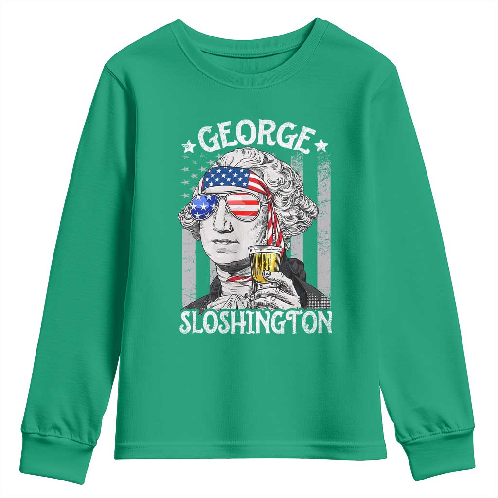 Funny 4th of July George Sloshington Washington Youth Sweatshirt Retro America Flag - Wonder Print Shop