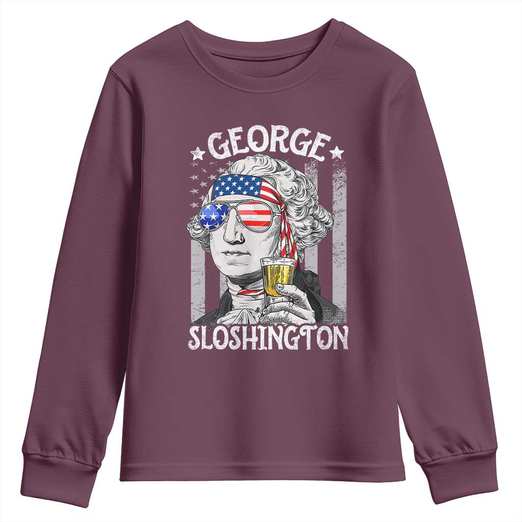 Funny 4th of July George Sloshington Washington Youth Sweatshirt Retro America Flag - Wonder Print Shop