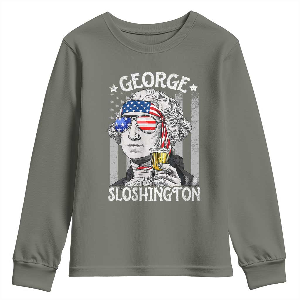 Funny 4th of July George Sloshington Washington Youth Sweatshirt Retro America Flag - Wonder Print Shop