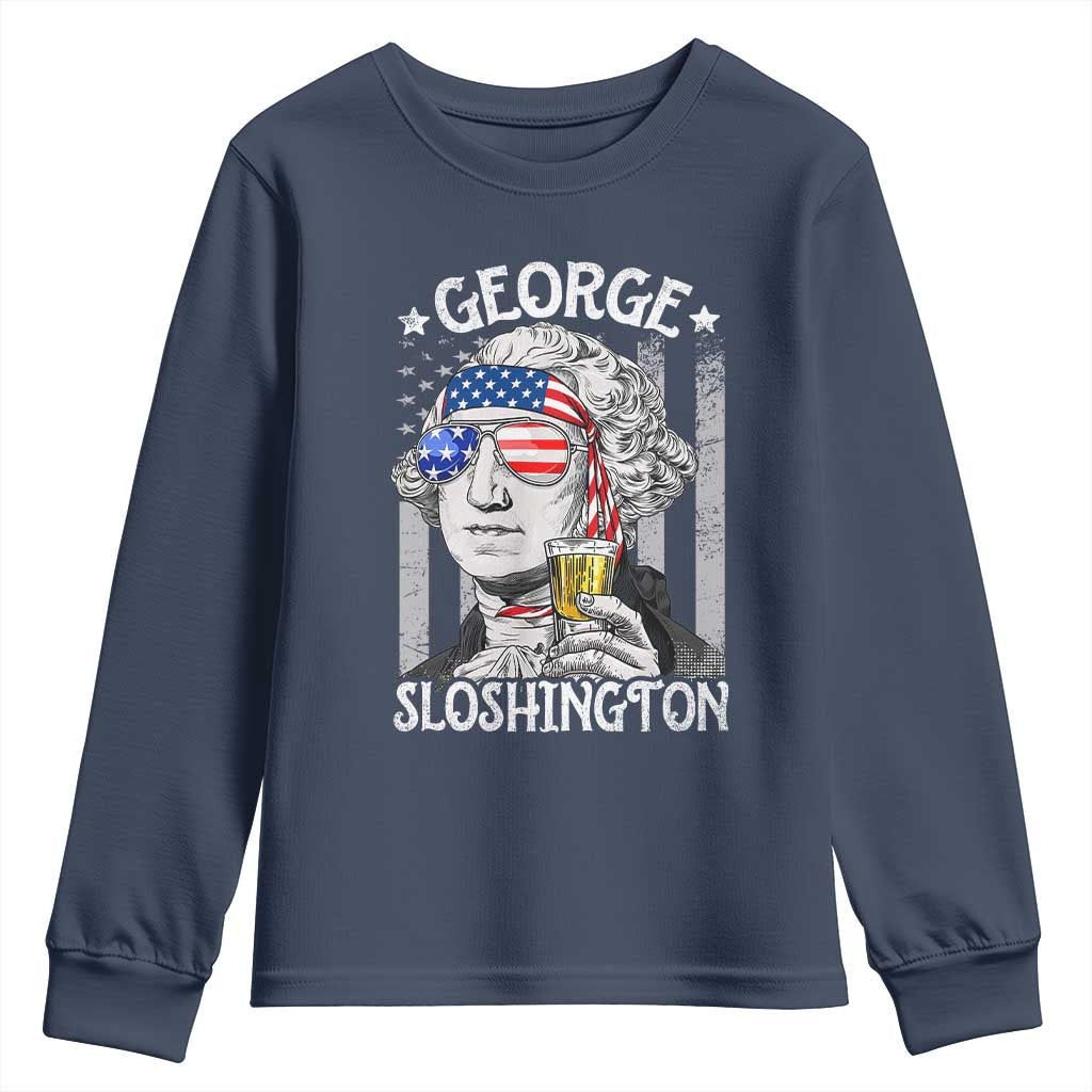 Funny 4th of July George Sloshington Washington Youth Sweatshirt Retro America Flag - Wonder Print Shop