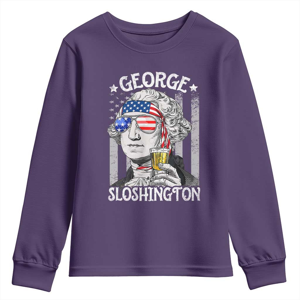 Funny 4th of July George Sloshington Washington Youth Sweatshirt Retro America Flag - Wonder Print Shop