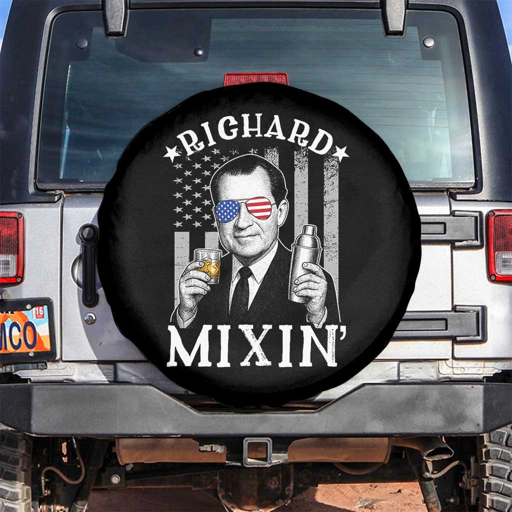 Funny 4th of July Spare Tire Cover Richard Mixin Patriotic Nixon Bartender American Flag - Wonder Print Shop