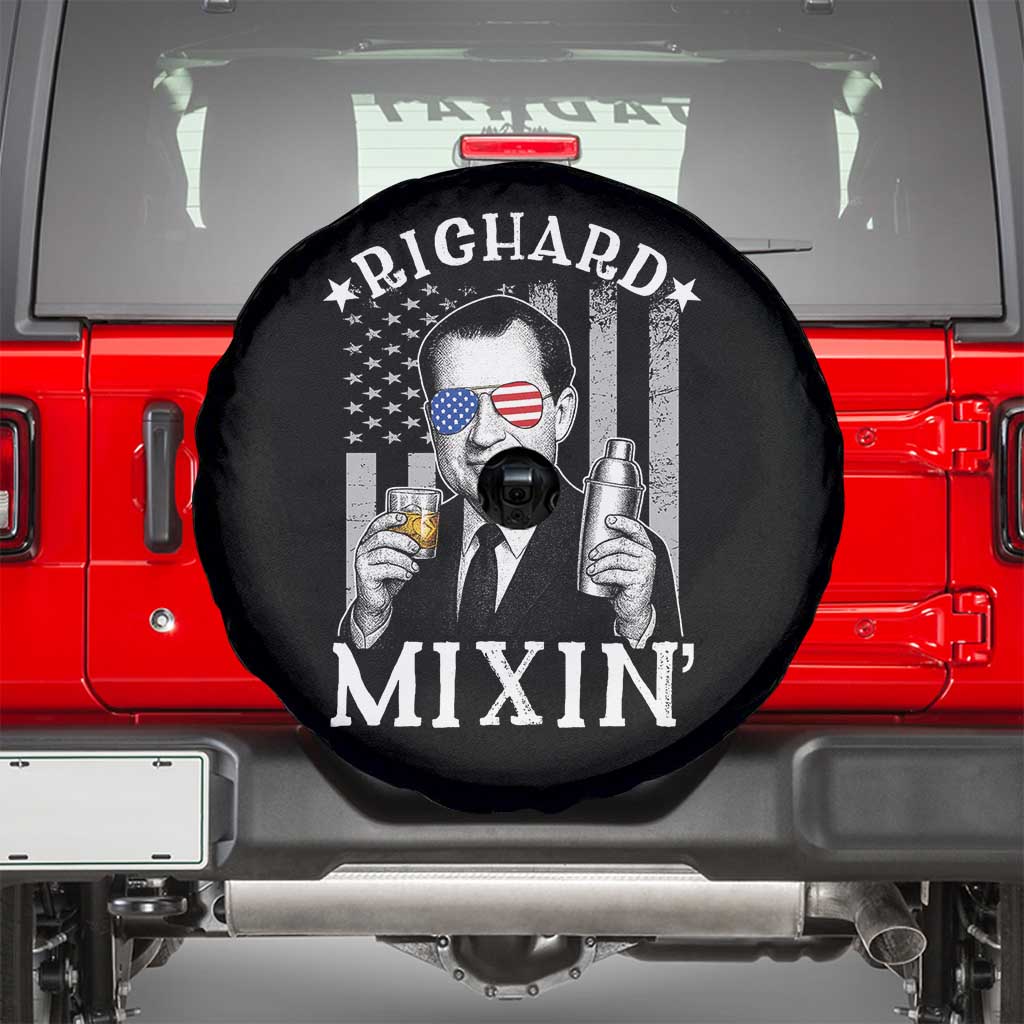 Funny 4th of July Spare Tire Cover Richard Mixin Patriotic Nixon Bartender American Flag - Wonder Print Shop