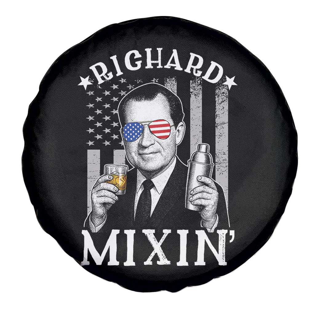 Funny 4th of July Spare Tire Cover Richard Mixin Patriotic Nixon Bartender American Flag - Wonder Print Shop