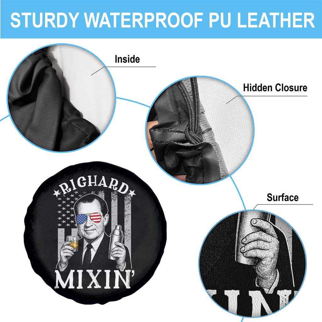 Funny 4th of July Spare Tire Cover Richard Mixin Patriotic Nixon Bartender American Flag - Wonder Print Shop