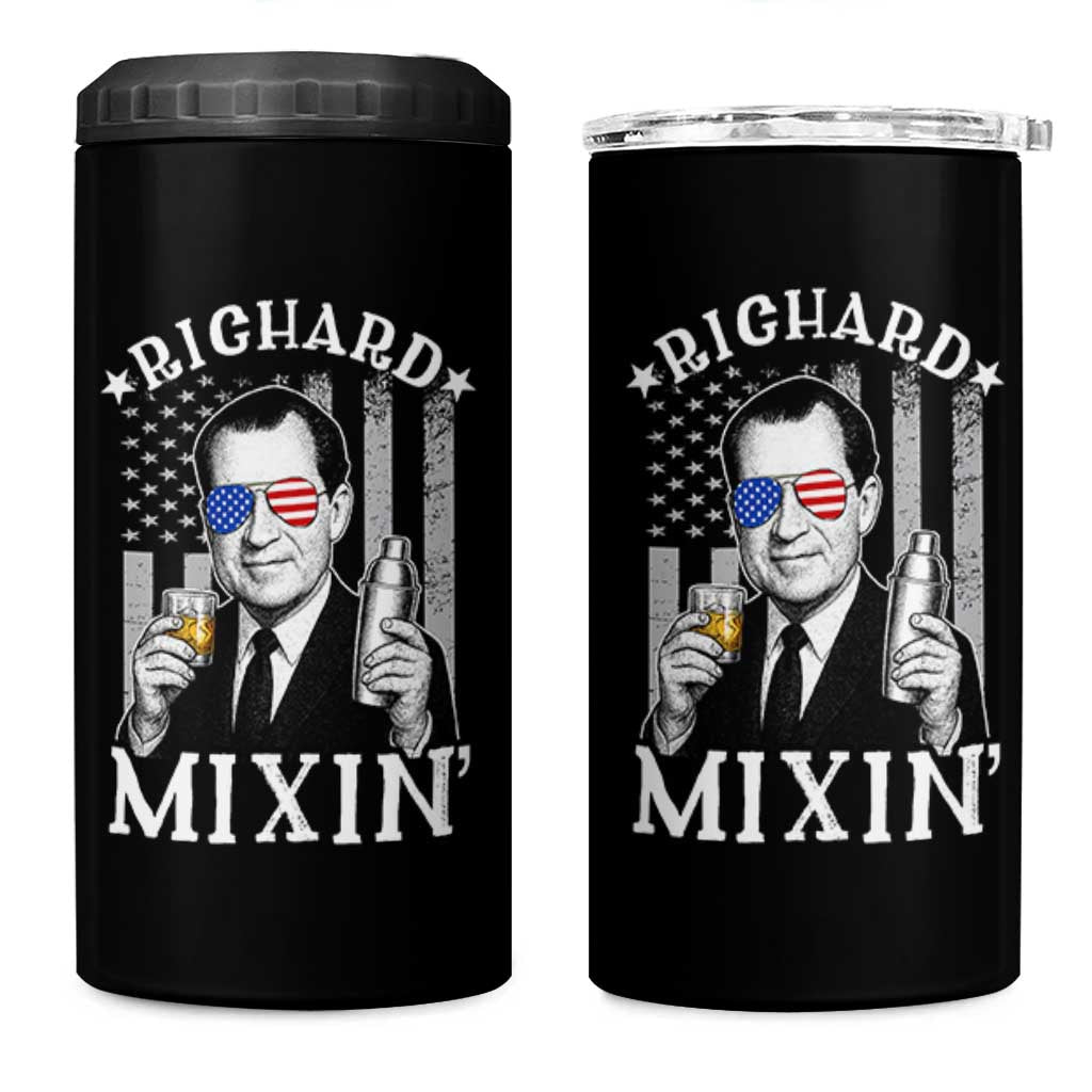 Funny 4th of July 4 in 1 Can Cooler Tumbler Richard Mixin Patriotic Nixon Bartender American Flag - Wonder Print Shop