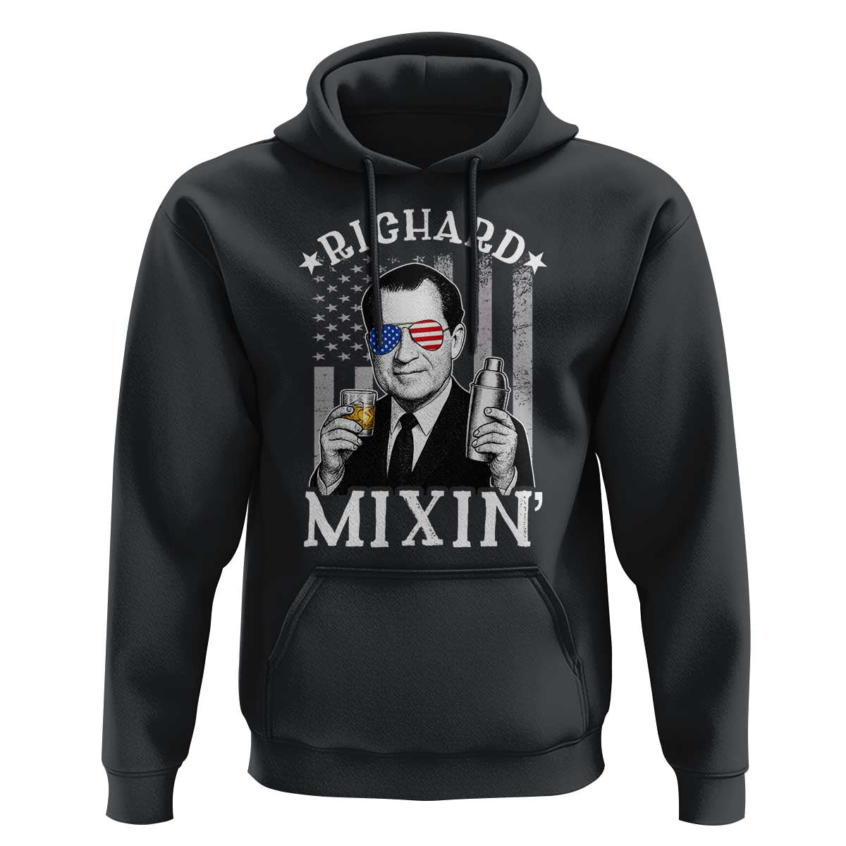 Funny 4th of July Hoodie Richard Mixin Patriotic Nixon Bartender American Flag - Wonder Print Shop
