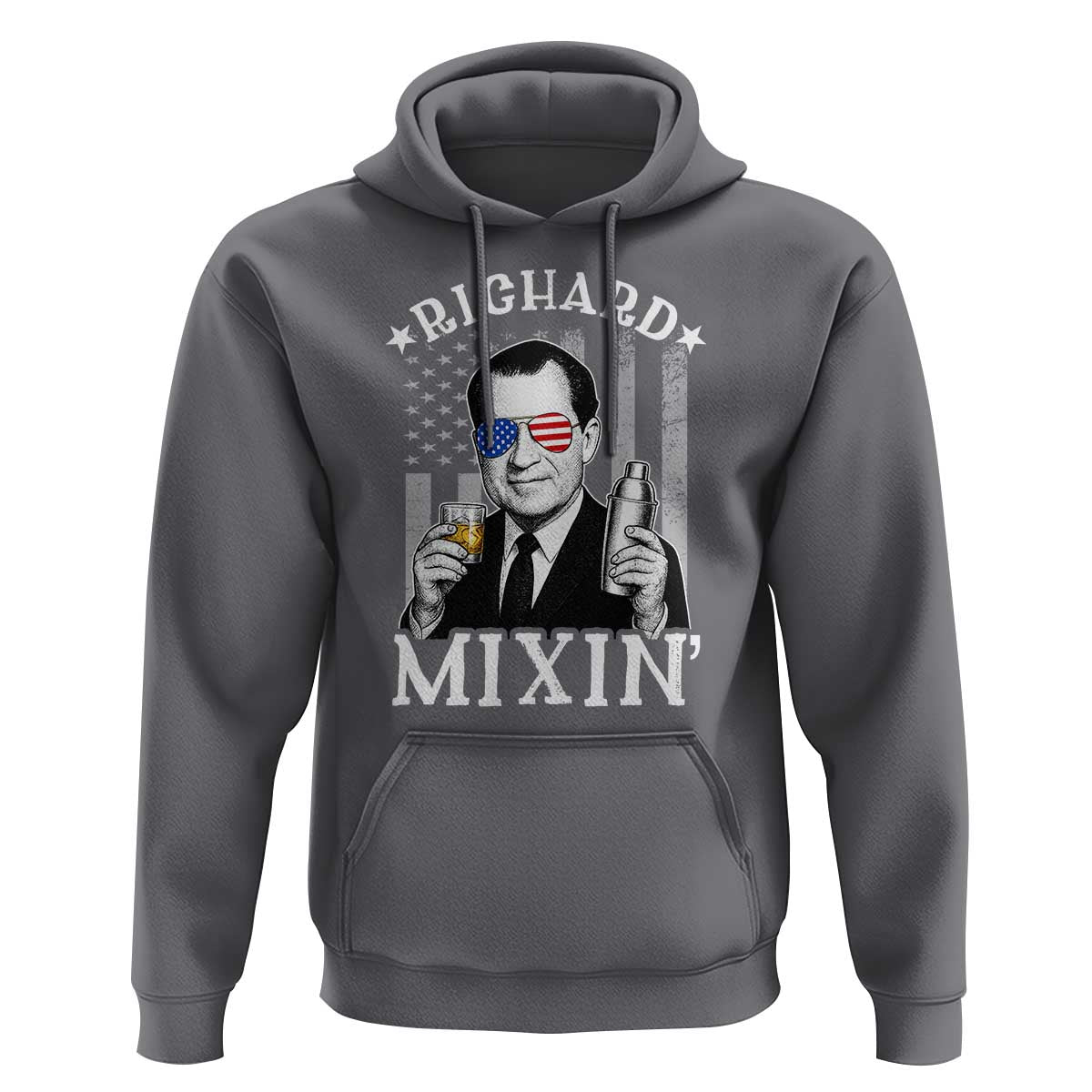 Funny 4th of July Hoodie Richard Mixin Patriotic Nixon Bartender American Flag - Wonder Print Shop