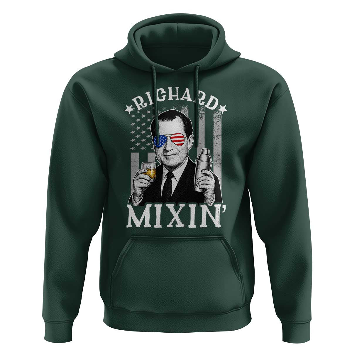 Funny 4th of July Hoodie Richard Mixin Patriotic Nixon Bartender American Flag - Wonder Print Shop