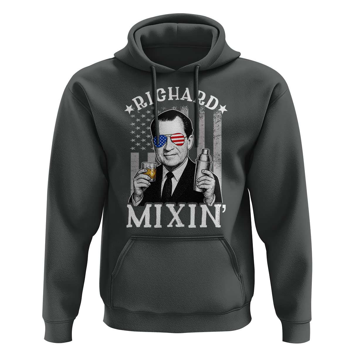 Funny 4th of July Hoodie Richard Mixin Patriotic Nixon Bartender American Flag - Wonder Print Shop