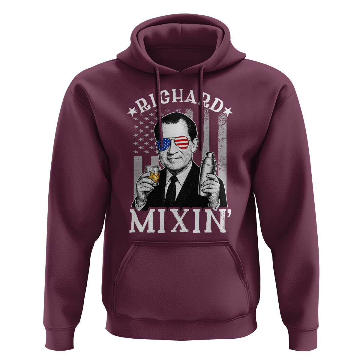 Funny 4th of July Hoodie Richard Mixin Patriotic Nixon Bartender American Flag - Wonder Print Shop