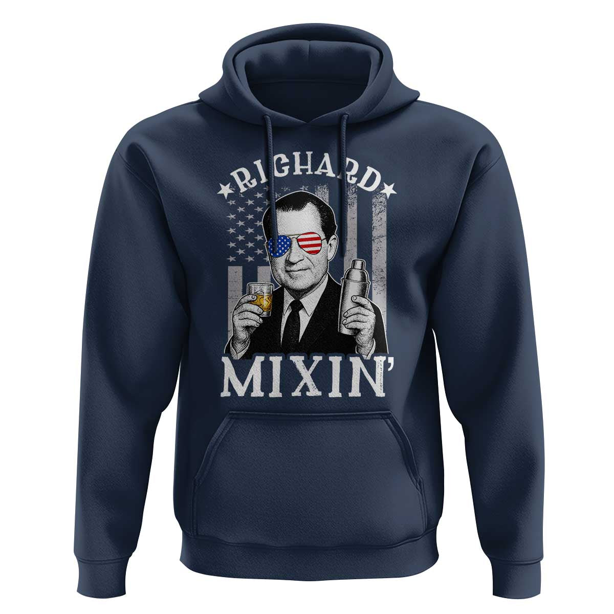 Funny 4th of July Hoodie Richard Mixin Patriotic Nixon Bartender American Flag - Wonder Print Shop