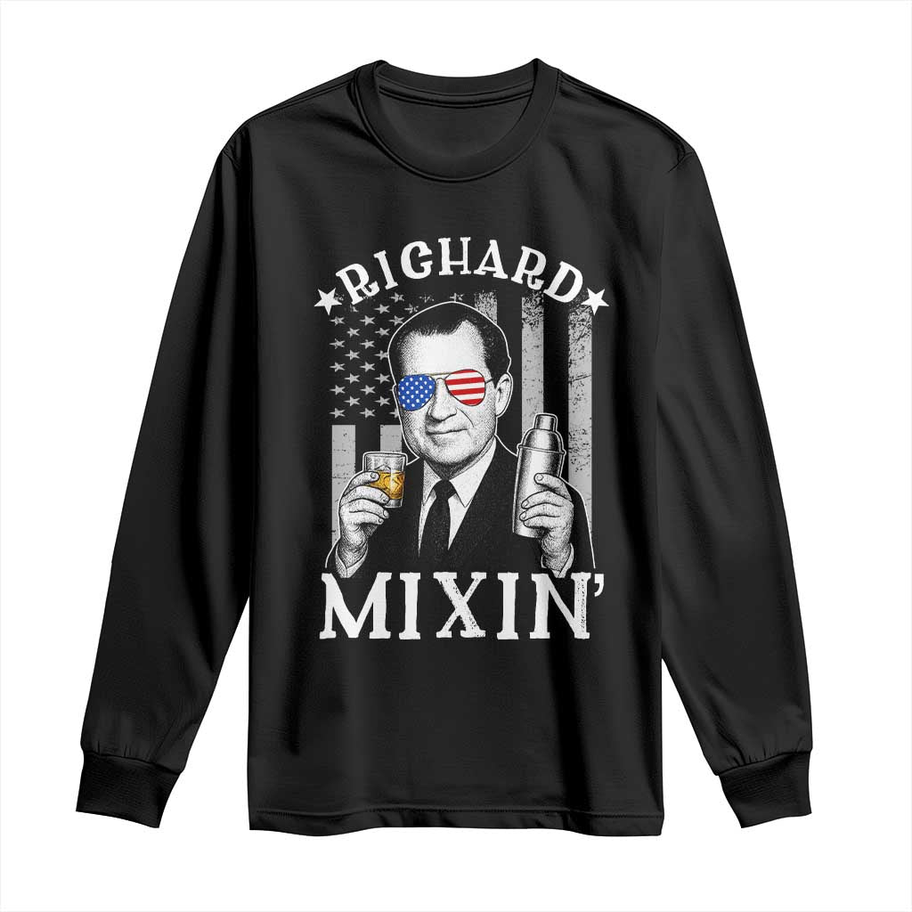 Funny 4th of July Long Sleeve Shirt Richard Mixin Patriotic Nixon Bartender American Flag - Wonder Print Shop