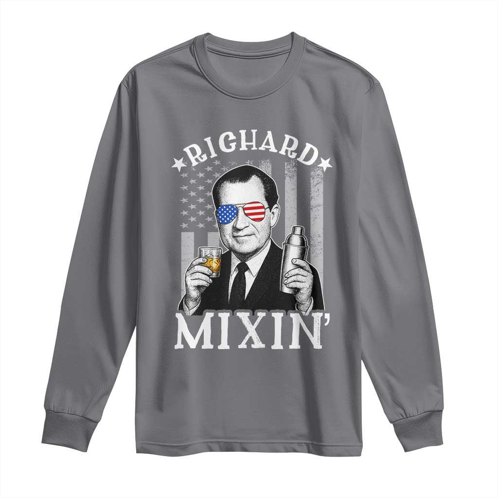 Funny 4th of July Long Sleeve Shirt Richard Mixin Patriotic Nixon Bartender American Flag - Wonder Print Shop