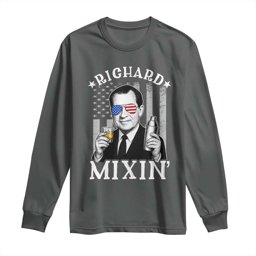 Funny 4th of July Long Sleeve Shirt Richard Mixin Patriotic Nixon Bartender American Flag - Wonder Print Shop